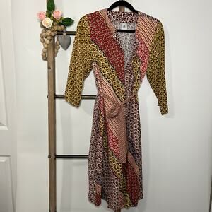 Cabi Style 5644 Red Yellow Patchwork Kimono Size X‎ Small